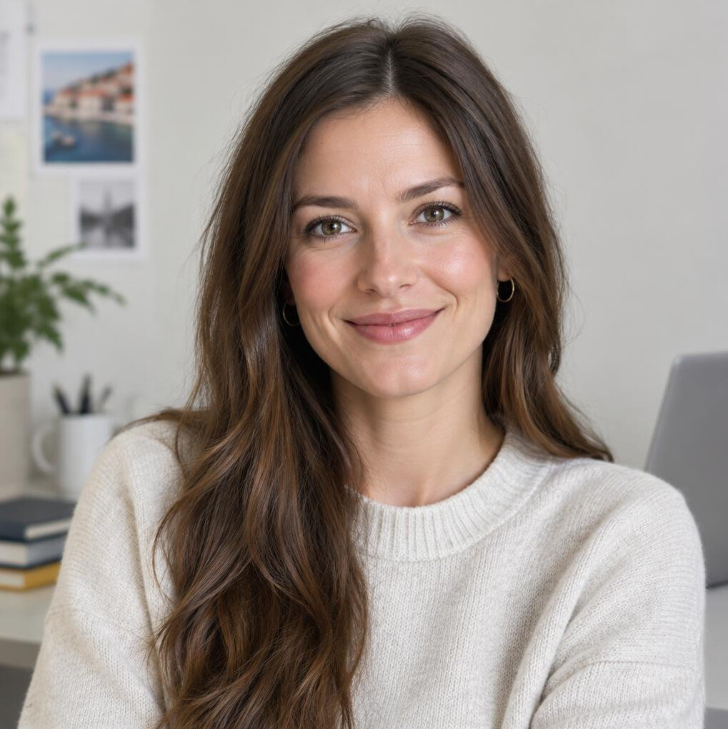 Portrait of a young woman with long hair smiling