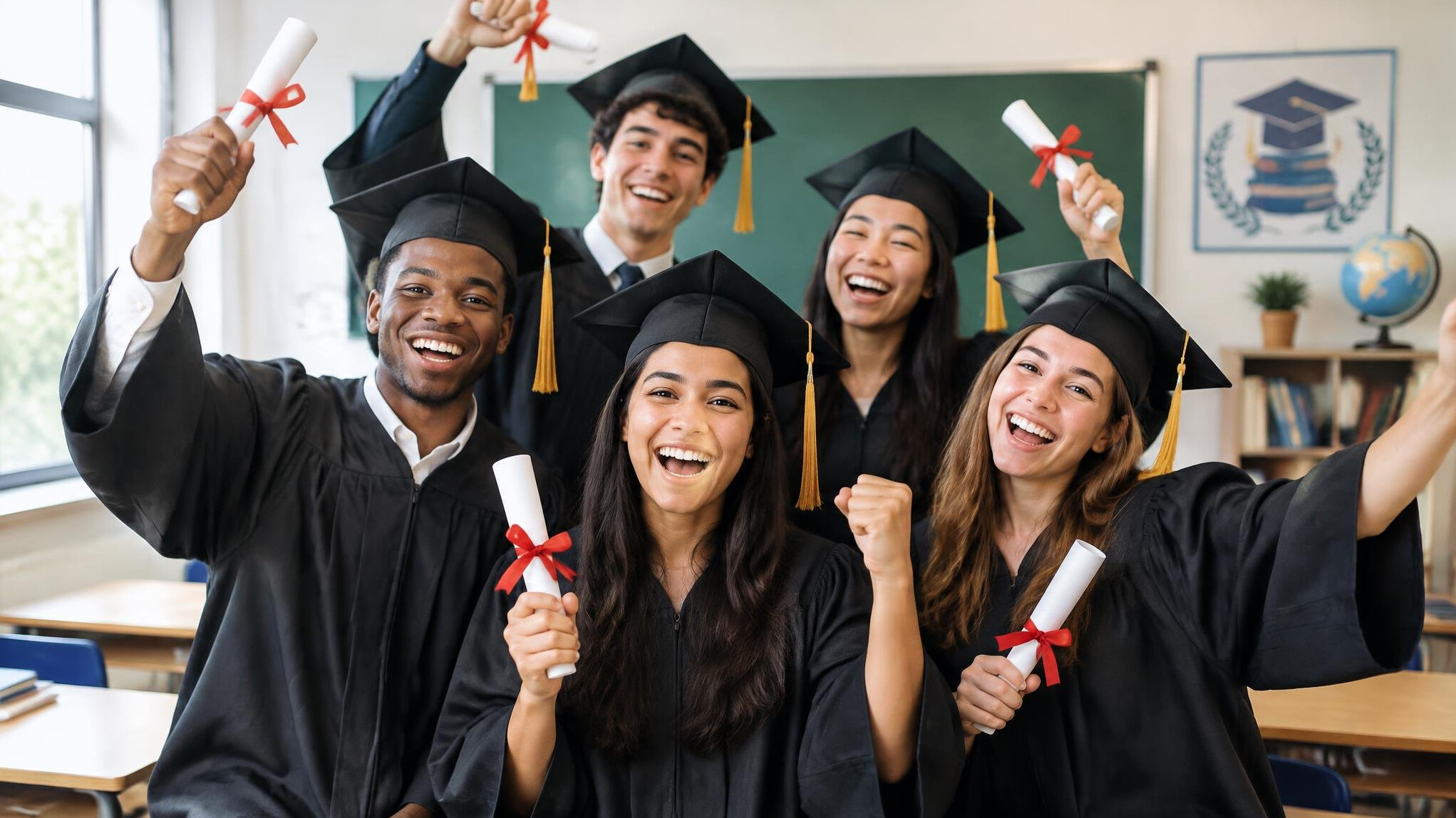 group of students celebrating graduation